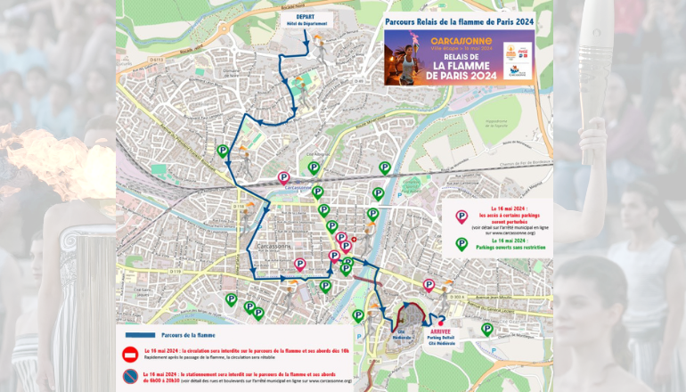 Parcours de la flamme olympique à Carcassonne jeudi 16 mai © DR.