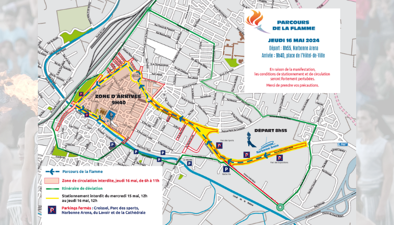 Parcours de la flamme olympique à Narbonne jeudi 16 mai © DR.