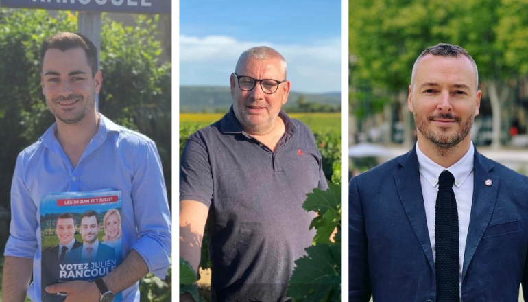 Photo : les trois candidats RN de l'Aude : Julien Rancoule, Christophe Barthès et Frédéric Falcon © FR.