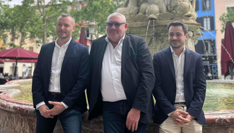 Les trois députés RN réélus dans l'Aude, dimanche 7 juillet 2024 : Frédéric Falcon, Christophe Barthès et Julien Rancoule © DR.